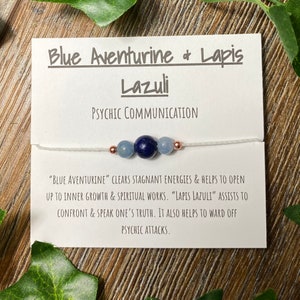 Blue Aventurine Lapis Lazuli Bracelet: Adjustable Crystal Cord