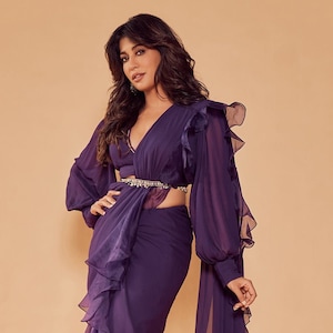 lavender/purple ruffle saree pre stitched saree frill saree ready to wear indian saree gown bollywood dress plus size dress custom dress