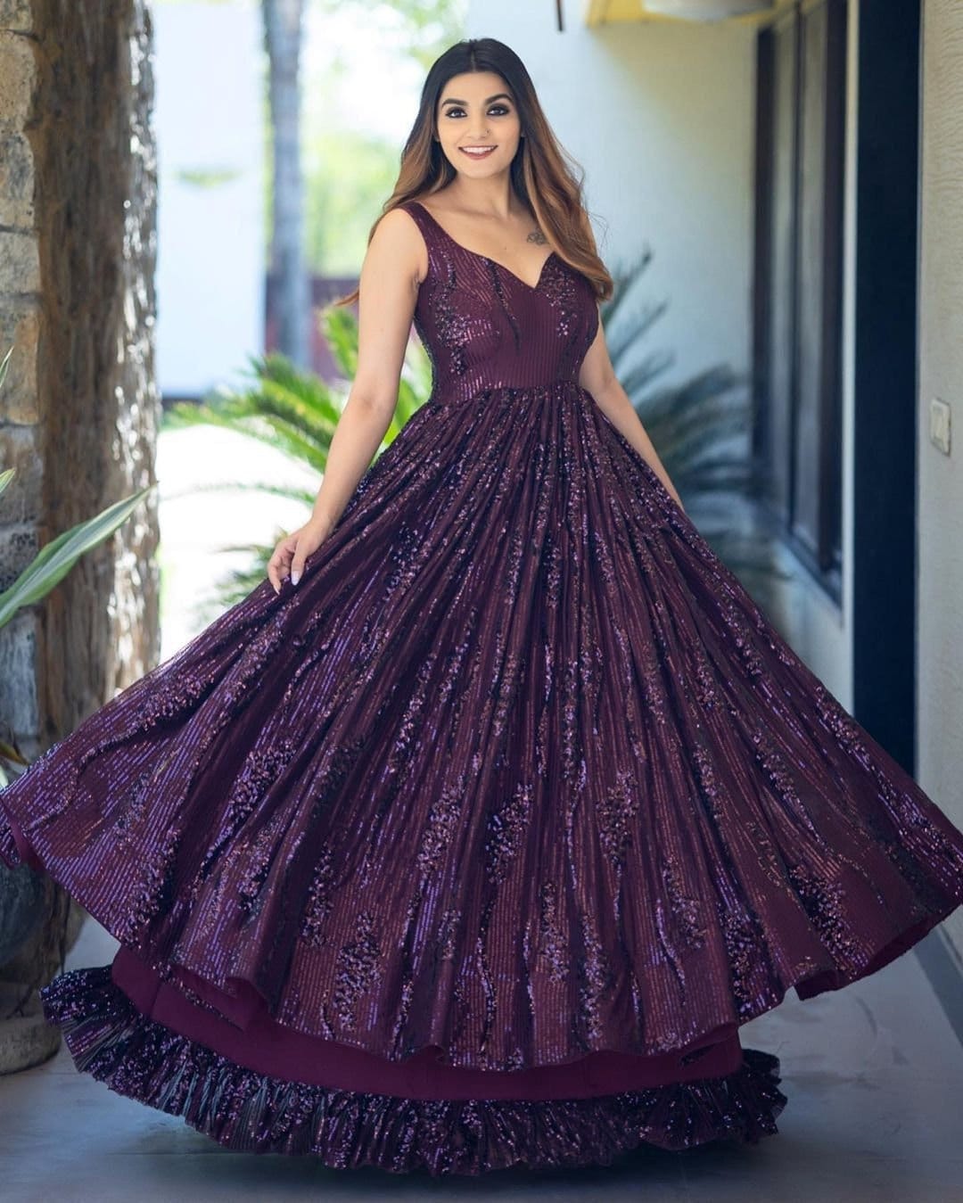 Purple Plum Georgette Gown Party Wear Maxi Dress Prom Dress Layered Dress  Sparkling Outfit Cocktail Engagement Homecoming Custom Ready2wear - Etsy  Denmark