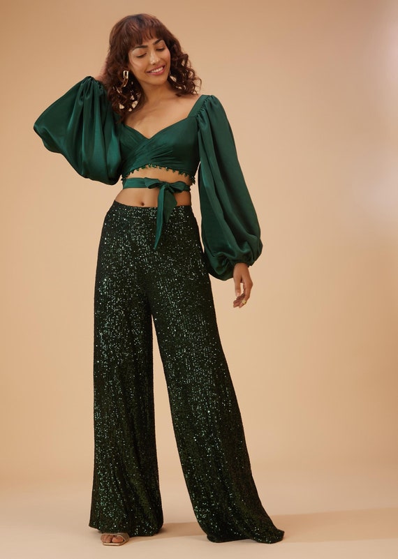 Printed Crop Top With Palazzo Pant Set | Plazo Pant With Top Latest Designs  | the Nesavu – The Nesavu