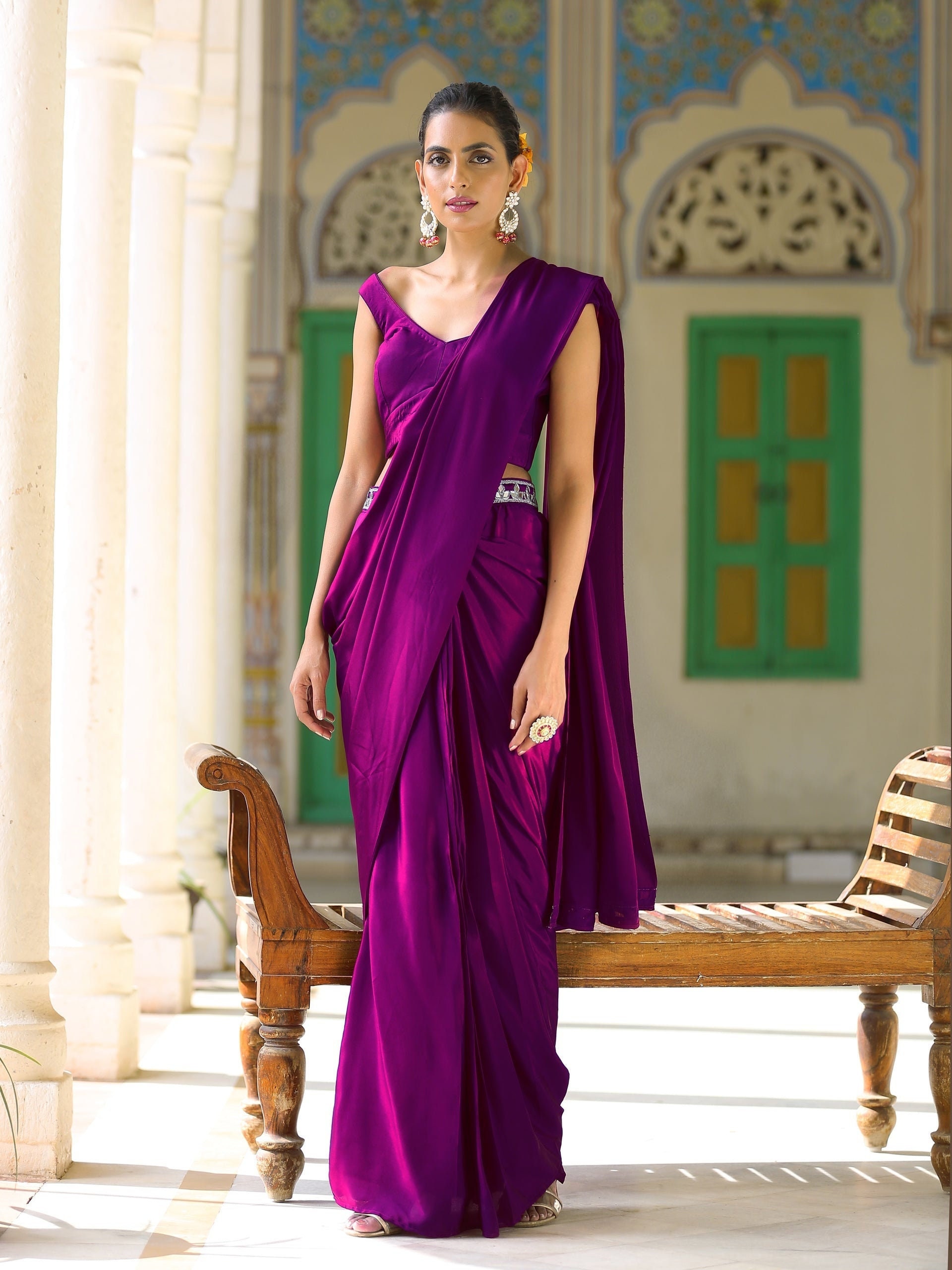 Purple Tone Ombre Pre-Stitched Saree - campestre.al.gov.br