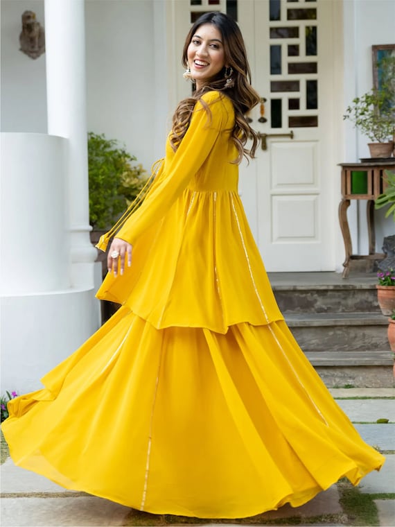 Yellow Net Indo Western Dress – Vasansi Jaipur