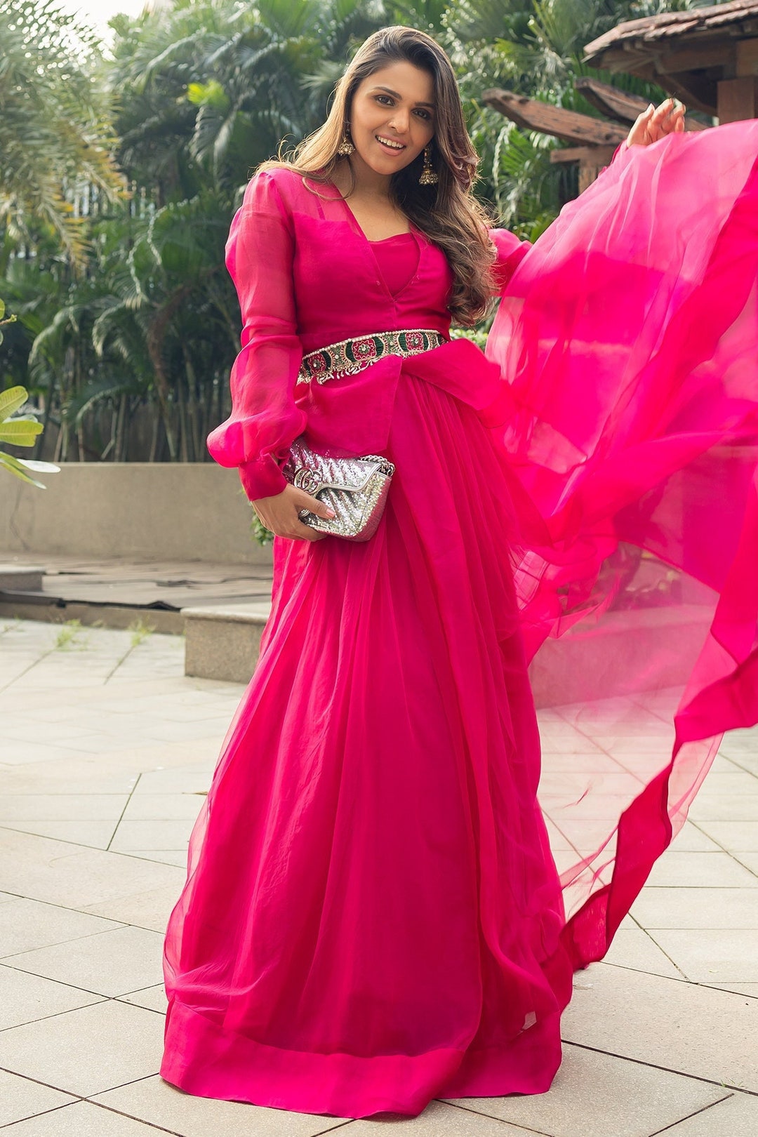 Buy Hot Pink Indo Western Dress: Indian Lehenga Outfit, Sangeet Mehendi  Haldi Outfit Online in India