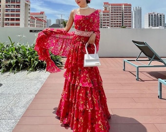 Latest Indian Partywear Saree Drape Style Lehenga Paired With