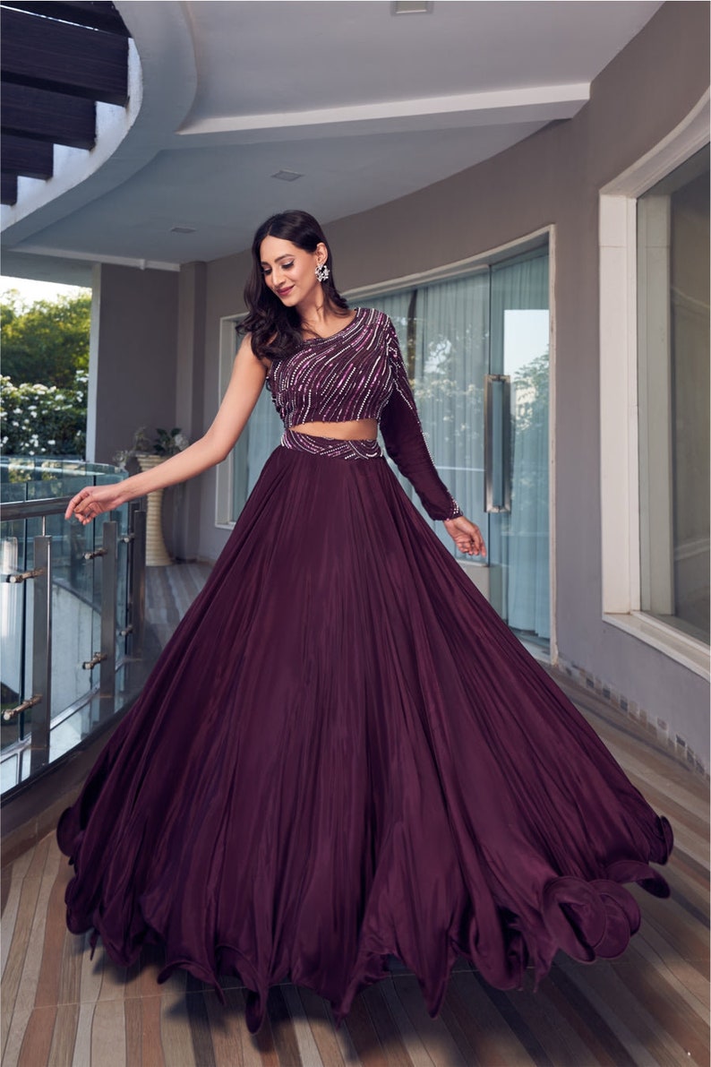 Wine IndoFusion Lehenga Ensemble main image 0