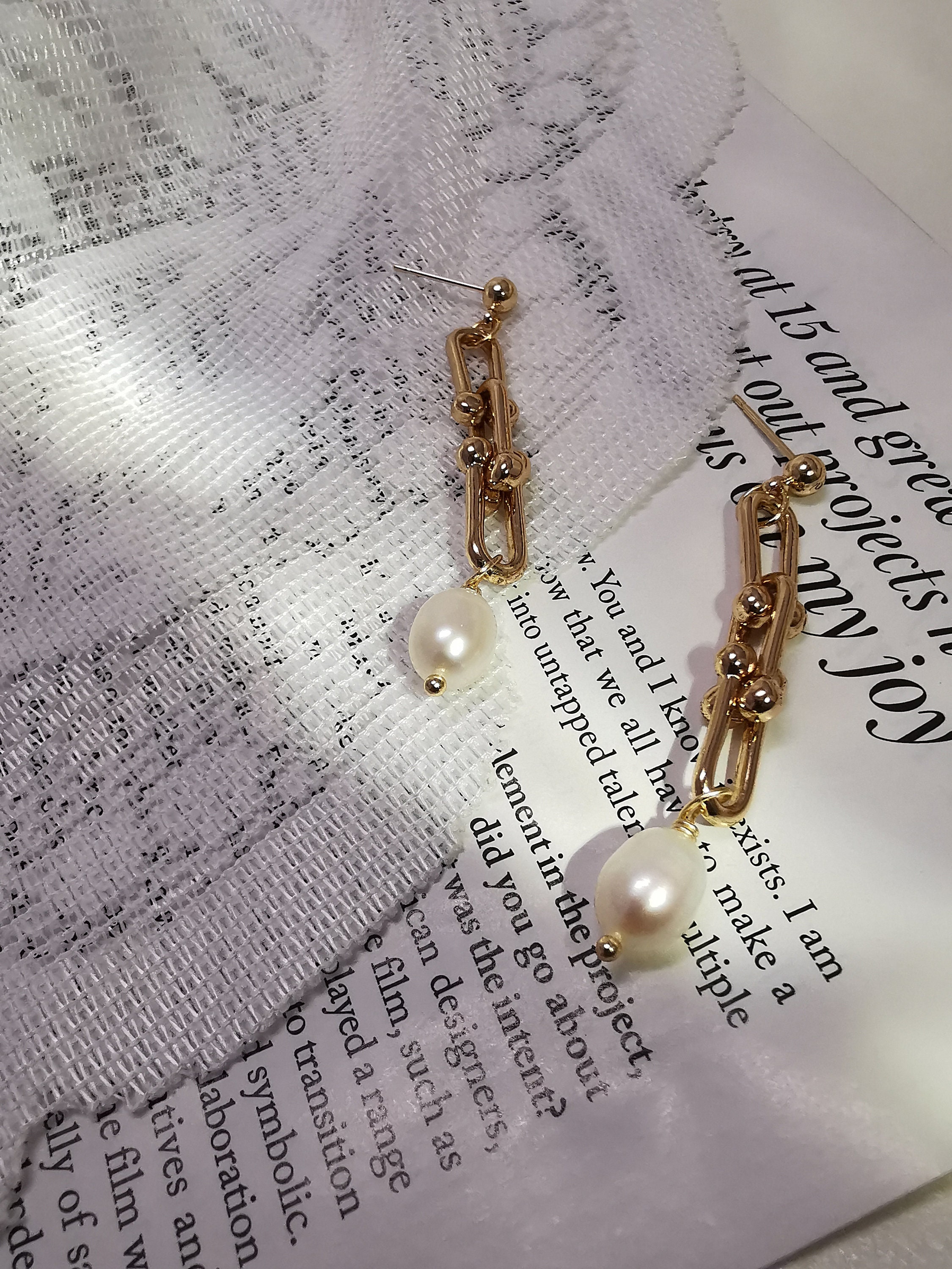 Pearl Chain Earrings Freshwater Pearl Earrings Chunky | Etsy