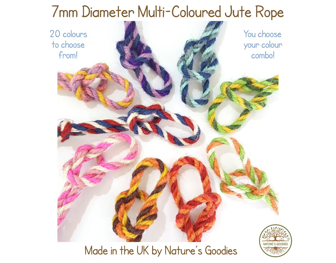 Multi-coloured 7mm Thick Jute Rope - 20 Colours to Choose From - for ...