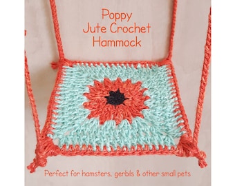 Hamaca de ganchillo de yute con flor de amapola, juguete para romper el aburrimiento para cobayas pequeñas, jerbos, hámsteres, ratones, mascotas pequeñas