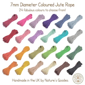 24 Colours of 7mm Thick Jute Rope for Arts Crafts Home Décor DIY Cream Yellow Green Blue Purple Lilac Pink Red Orange Brown Black Hemp Cord