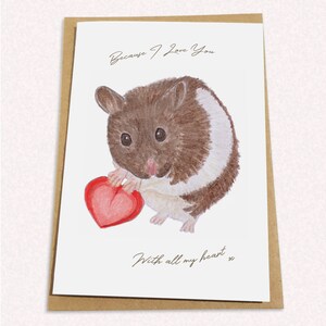 Porque te amo con todo mi corazón: tarjeta de felicitación de lujo con lindo hámster, perfecta para el día de San Valentín, amor, cumpleaños, cualquier ocasión
