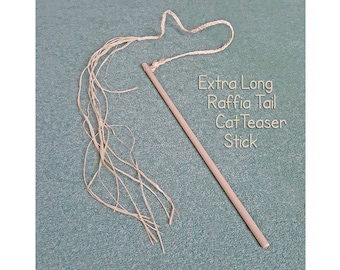 Extra Long Raffia Tail Cat Teaser Stick Wand Pet Toy - Eco Friendly Boredom Breaker