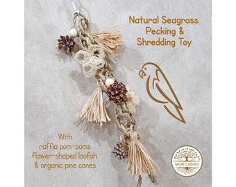 Natural Seagrass Pecking Shredding Chew Toy for Parrots Cockatoos Cockatiels Parakeets Doves Budgies Canaries Parrotlets
