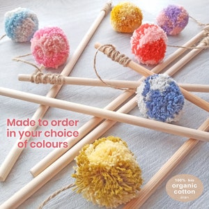 Organic Cotton Pom-Pom Cat Teaser Pet Toy Boredom Breaker for Cats - Handmade Eco-friendly Ethical