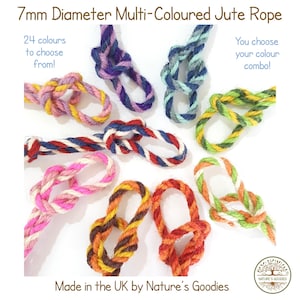 Cuerda de yute multicolor de 7 mm de grosor - 24 colores para elegir - para manualidades, decoración del hogar, bricolaje, cáñamo natural
