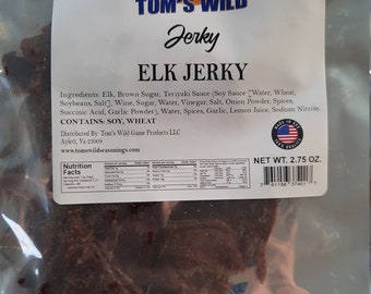 Elk Gourmet Jerky 100% Elk. Exotic Wild Game. Farm Raised.  Amazing Flavor by Tom's Wild Game Products