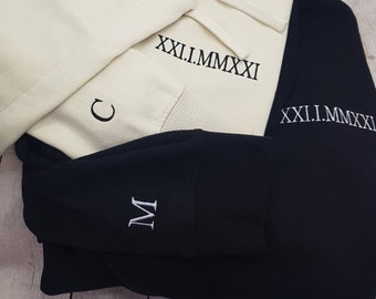 Personalised Embroidered Hoodie Custom Roman Numeral Sweatshirt Machine Embroidery Anniversary present for him Matching gift for couple