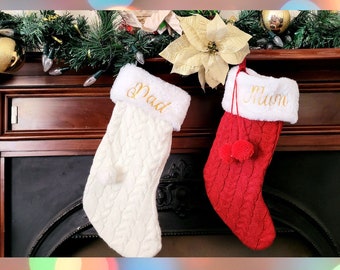 Personalised Embroidered Christmas Stocking Gift Name on Chrissy stocking family knit Xmas stocking 1st Christmas sock embroidered name gift