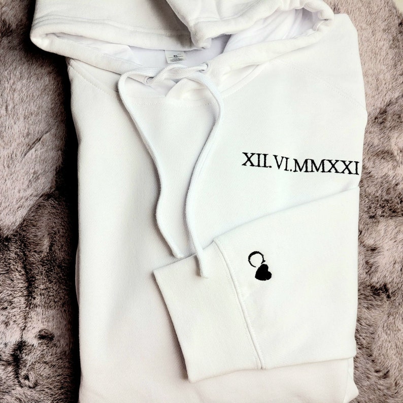 Personalised Custom Roman Numeral for Wedding Anniversary Custom Date Embroider Hoodie Anniversary gift for Valentine day gift for couple image 2