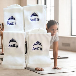 Custom embroidered Grip Pilates Socks name text logo Non slip personalised sock grip yoga socks Christmas Gift Pilates studio Grip sock