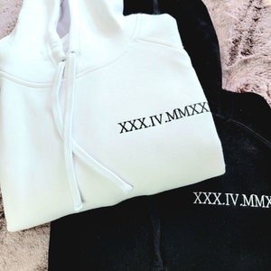 Personalised Custom Roman Numeral for Wedding Anniversary Custom Date Embroider Hoodie Anniversary gift for Valentine day gift for couple image 4