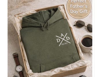 Custom Embroidered Dad Hoodie, Personalized Sleeve Detail, Relaxed Fit Cotton Blend