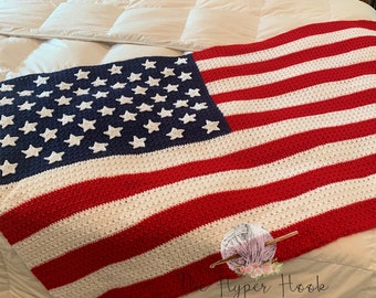 COPERTA CON BANDIERA AMERICANA - Modello coperta all'uncinetto - Modello Pdf - Coperta con bandiera americana all'uncinetto - Coperta con bandiera americana - Modello all'uncinetto - Coperta