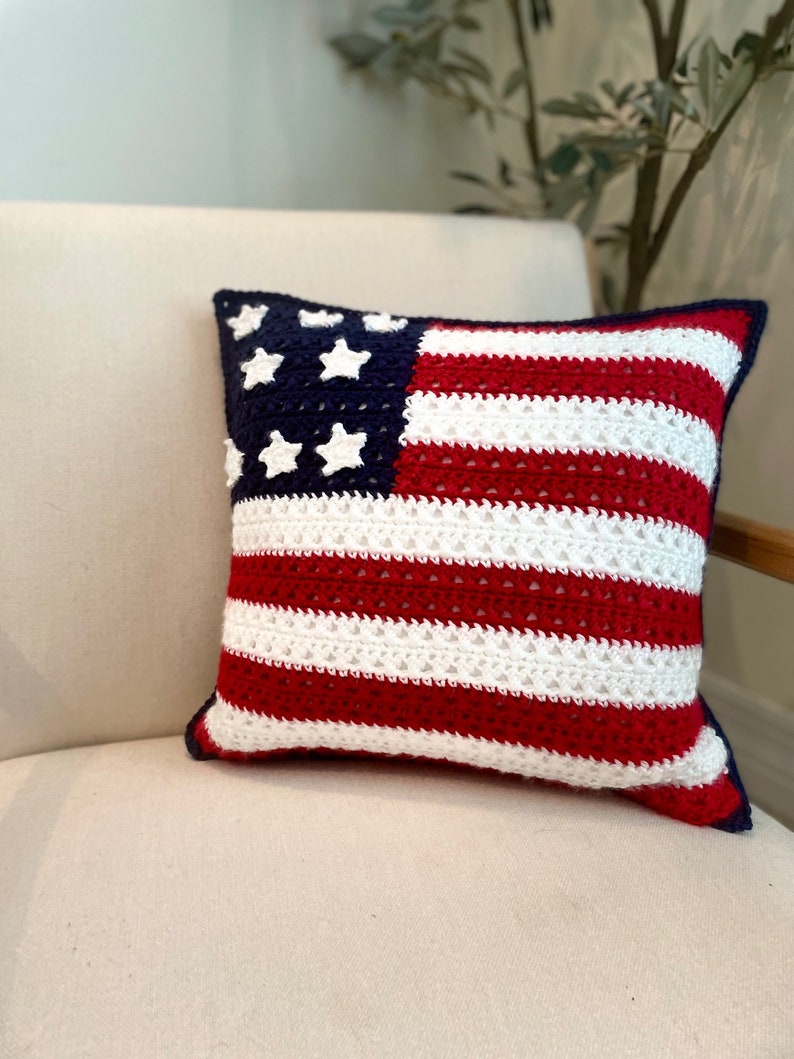 AMERICAN FLAG PILLOW Crochet Pillow Pattern Crochet Pattern Pdf Pattern American Flag Pillow Home Decor Pillow Flag image 2