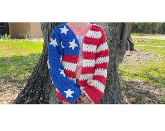 American Flag Crochet Cardigan Pattern: Child Sizes (PDF Pattern)