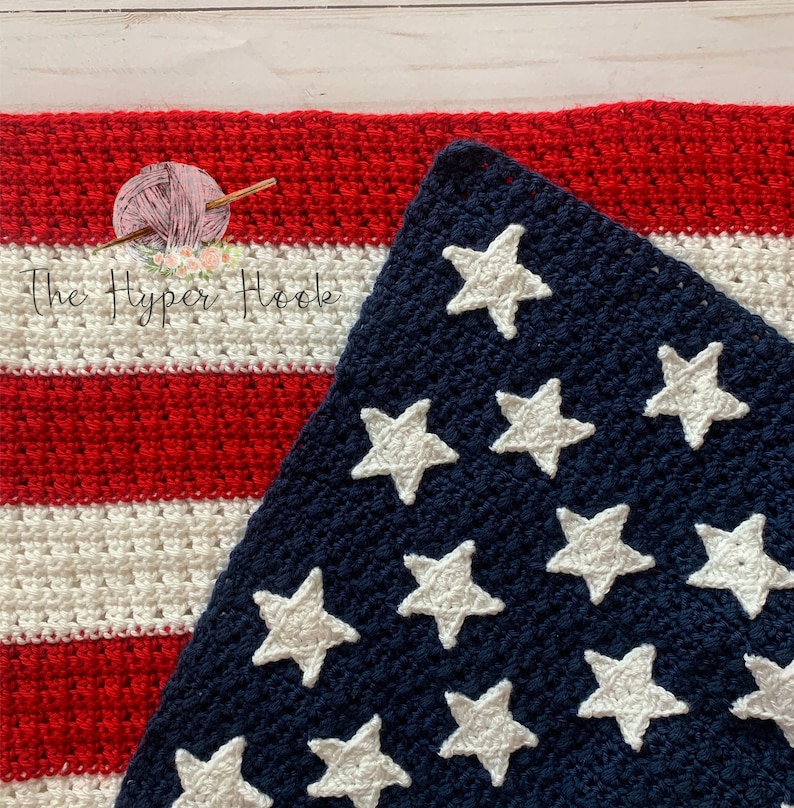 AMERICAN FLAG BLANKET Crochet Blanket Pattern Pdf Pattern Americana Flag Crochet Blanket Usa Flag Blanket Crochet Pattern Blanket image 3