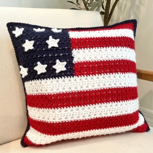 AMERICAN FLAG PILLOW Crochet Pillow Pattern Crochet Pattern Pdf Pattern American Flag Pillow Home Decor Pillow Flag image 1