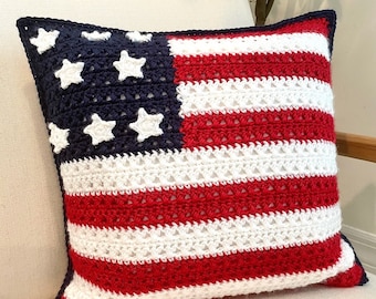 American Flag Pillow Crochet Pattern: USA Patriotic Decor (PDF Download)