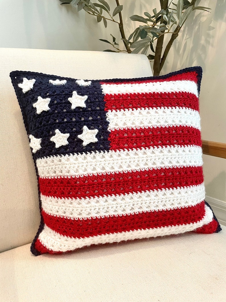 AMERICAN FLAG PILLOW Crochet Pillow Pattern Crochet Pattern Pdf Pattern American Flag Pillow Home Decor Pillow Flag image 1