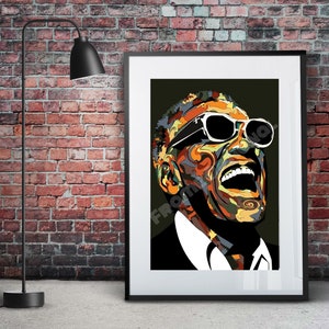 Ray Charles mounted print,Musician,Ray Charles wall art,Pop culture