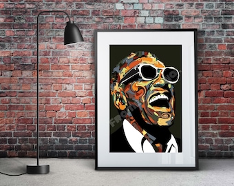 Ray Charles mounted print,Musician,Ray Charles wall art,Pop culture