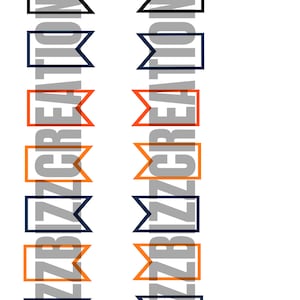 May include: Set of ten printable flag banners in black, navy blue, orange, and white. The flags have a star pattern and the text "ZBZ Creations" is repeated on each flag.