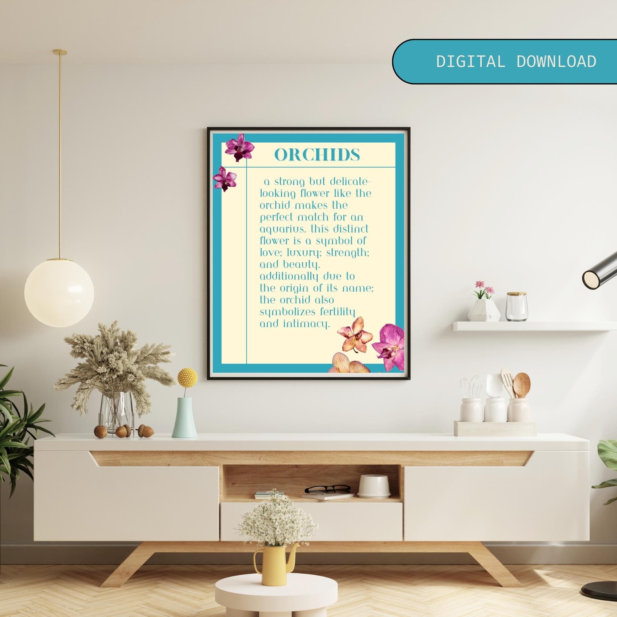 Aquarius Zodiac Flower Wall Art Instant Digital Download Etsy