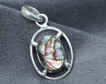 Natural Paua Shell Pendant, Mother Of Pearl Necklace, Solid 925 Sterling Silver, Birthday Gift, Beachy Style Statement, Gift For Her