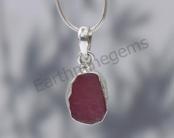 Genuine Ruby Pendant, July Birthstone Necklace, Natural Stone Ruby Jewelry, Silver Handmade Jewelry, Raw mineral necklace, Mothers Day Gift