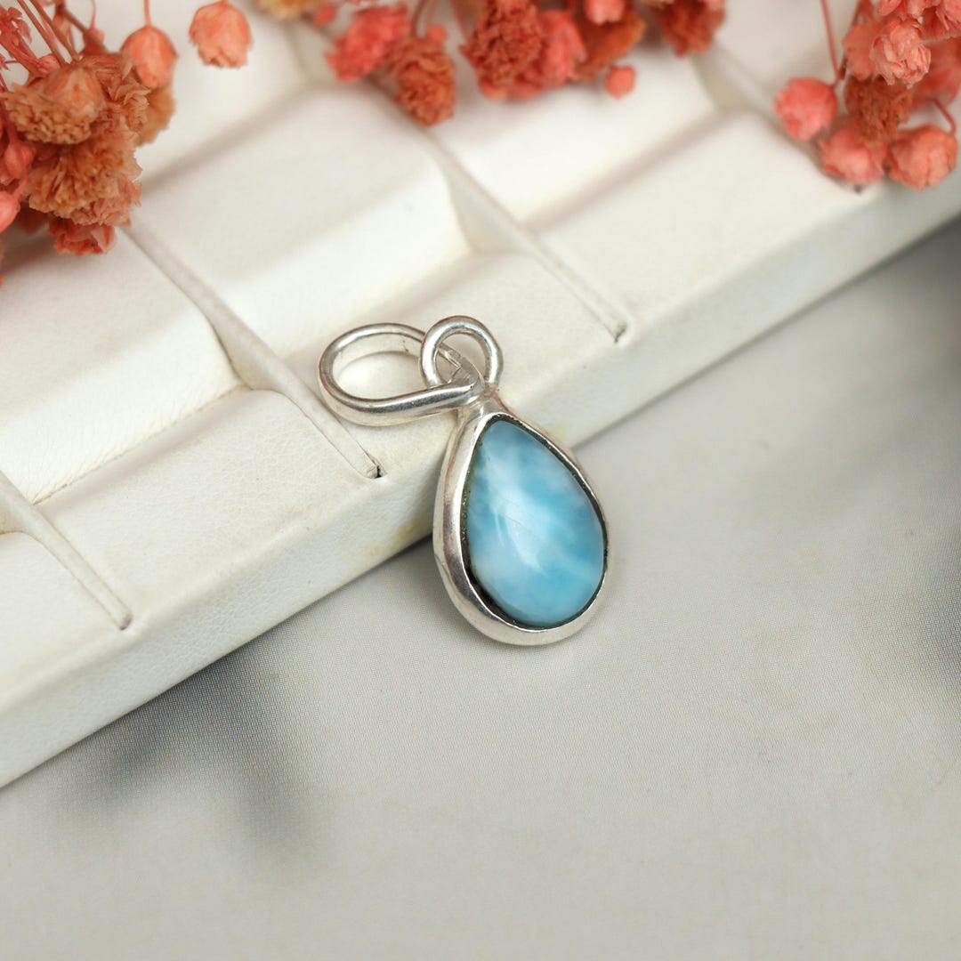 Natural Larimar Pendant, Natural Caribbean Blue Stone, 925 Sterling ...