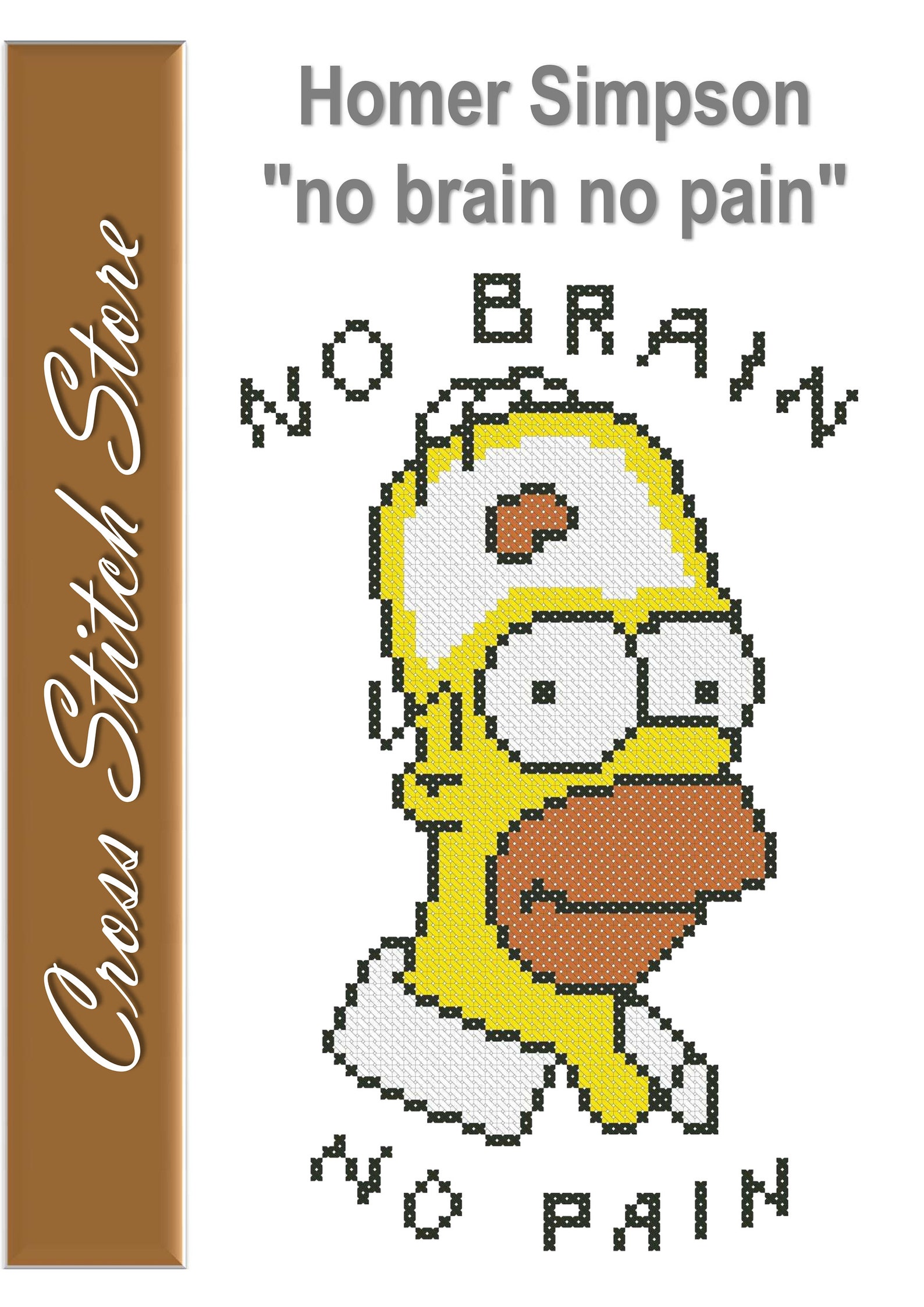 Homer cross stitch pattern The Simpsons Homer no brain no