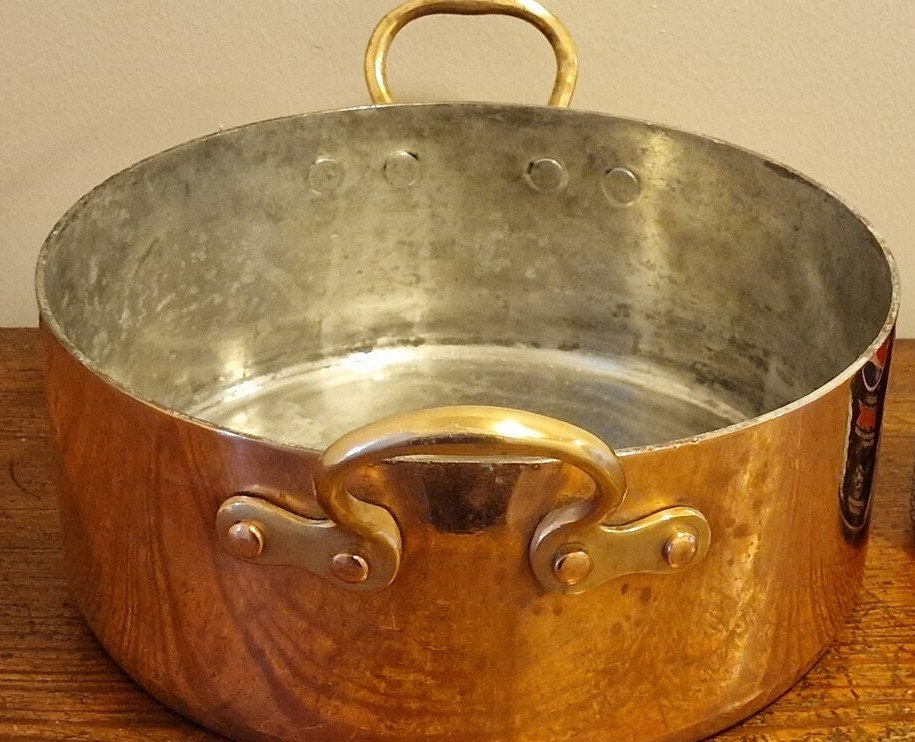 Vintage English Copper Rondeau Pot 26cm / 101/4 Diameter 2.72.8mm