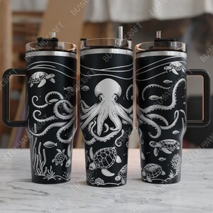 40oz Tumbler Wrap, octopus Tumbler Laser Design, Tumbler Laser Engraved Svg, Tumbler Designs