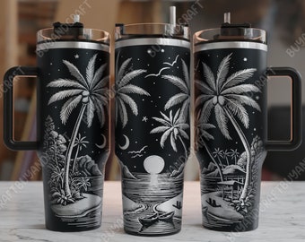 40oz Tumbler Wrap, Beach Tumbler Laser Design, Tumbler Laser Engraved Svg, Tumbler Designs