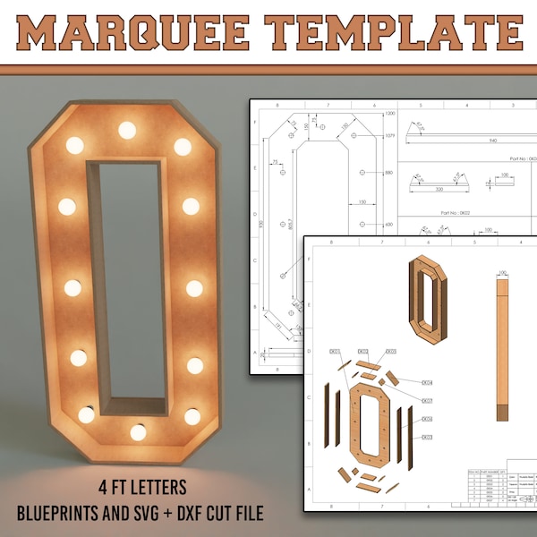 4ft Marquee Numbers Template, Wooden Letter Template PDF, Wood Marquee Build Plan, Construction Plans, Blueprints With Mosaic Files