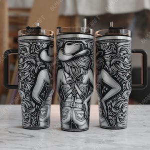 40oz Tumbler Wrap, Western Cowgirl Tumbler Laser Design, Tumbler Laser Engraved Svg, Tumbler Designs