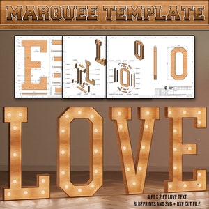 Liefde Marquee brieven sjabloon, Valentijnsdag houten brief bouwplan, bruiloft Marquee brief plan, bouwplannen, blauwdrukken PDF