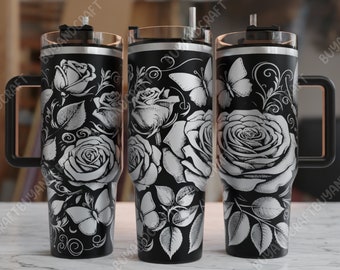 40oz Tumbler Wrap, Roses Tumbler Laser Design, Tumbler Laser Engraved Svg, Tumbler Designs