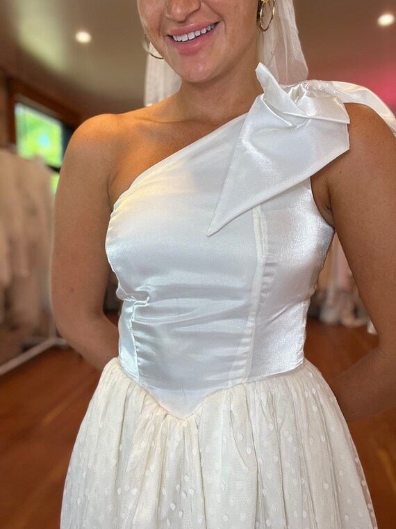 TOMASZ STARZEWSKI Saks Fifth Ave, vintage 1990s wedding dress, silk one shoulder bridal gown, London Designer gown