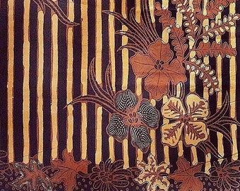 2.6 yd SLARAK KEMBANG batik cap sogan Solo, Indonesian hand stamped batik fabric, batik wall art, textile art, sarong, tribal ethnic fabric