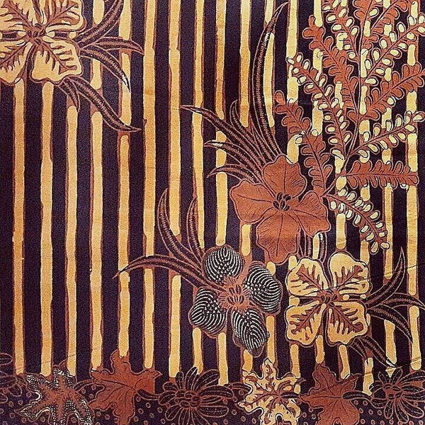2.6 yd SLARAK KEMBANG batik cap sogan Solo, Indonesian hand stamped batik fabric, batik wall art, textile art, sarong, tribal ethnic fabric